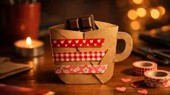 ทำซองของขวัญทรงแก้วกาแฟด้วยซองสีน้ำตาลและมาสกิ้งเทปใน 10 นาที