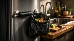 ไอเดียจัดระเบียบครัวคอนโดด้วยราวสปริงและตะขอแม่เหล็ก หยิบถุงขยะง่ายแบบไม่ต้องเจาะ