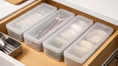 กล่องกึ่งโปร่งแสงฝาปิด ตัวช่วยจัดระเบียบลิ้นชักครัวให้โล่งขึ้นใน 10 นาที