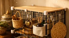 ไอเดียทำชั้นวางด้วยตะแกรงลวดแบบไม่ต้องเจาะผนัง บ้านเล็กก็เก็บของเป็นระเบียบได้