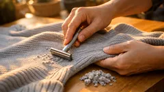 วิธีเอาเม็ดขุยเสื้อไหมพรมออกแบบด่วนๆ ด้วยมีดโกน ไม่ต้องมีเครื่องกำจัดขุย