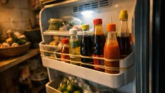 จัดระเบียบประตูตู้เย็นด้วยหนังยาง 3 เส้น ลดขวดล้ม หยิบซอสง่ายขึ้นทันที