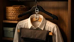 ทริกจัดตู้เสื้อผ้าให้โล่งขึ้นด้วยห่วงเปิดกระป๋องและไม้แขวนเสื้อ 2 อัน